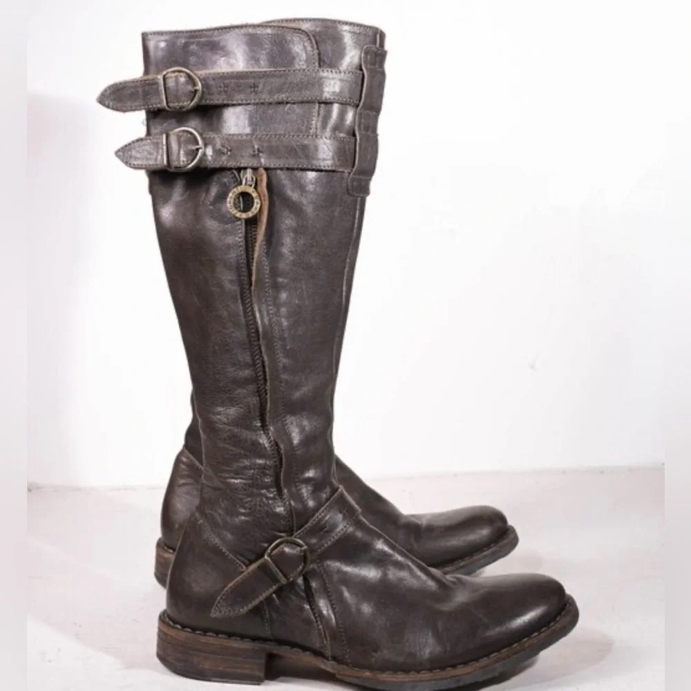 Baker Brown Leather Knee-High Biker’s Boots